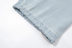 Pantalones Vaqueros de Pierna Recta Azul Claro con Cintura Ajustable con Cordón, Corte Regular, Estilo Casual Urbano, Talle Medio, Tela de Algodón, para Primavera - Product Image 3