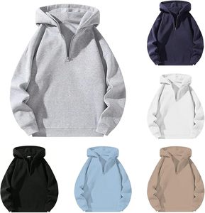 Hauts tendance pour jeunes, coupe classique, style streetwear, sweats à capuche pour hommes, col montant, demi-zip, pull bicolore, design à blocs de couleurs - Product Image 1