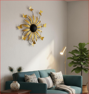Arte Mural Metálico 3D de Girasol Dorado con Mariposas, Decoración de Pared de Hierro con Recubrimiento en Polvo Hecha a Mano para Sala de Estar y Dormitorio - Product Image 5