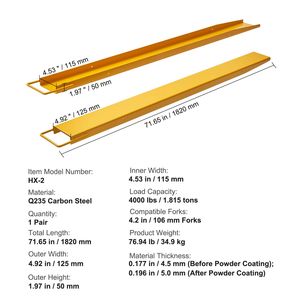Estensioni per Forche da Pallet, Lunghezza 72 Pollici, Larghezza 4,5 Pollici, Acciaio al Carbonio Resistente, 1 Paio, Nuove Estensioni per Carrelli Elevatori - Product Image 4