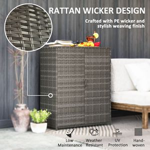 Armadio da Esterno in Rattan Grigio Misto con 4 Ripiani e 2 Ante per Conservazione Asciugamani da Giardino e Piscina - Product Image 5