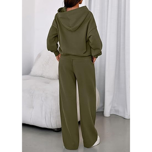 Ensemble sweat à capuche et pantalon de survêtement droit pour femme, tenue décontractée chaude d'hiver, couleur unie - Product Image 4