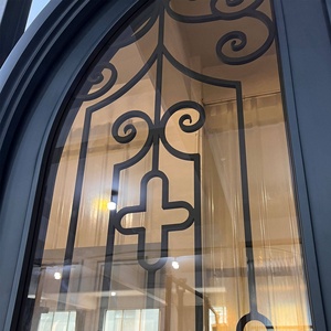 Royal Luxury Traditional Wrought Iron Water Resistant Entry Door Geometric Glass Panels Arched Design <b>Swing</b> Style Exterior Door - Product Image 3
