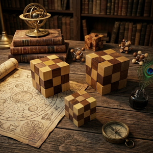 Premium Indian Rosewood Cube Puzzle Set of 3 | Handmade Wooden Brain Teaser IQ Blocks | Tabletop <b>Desk</b> Decor | Educational Gift - Product Image 4