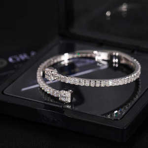 Luxury 14K Gold Open Cuff Baguette Cut Lab Grown Diamond <b>Bangle</b> <b>Bracelet</b> Women's IGI Certified - Product Image 4