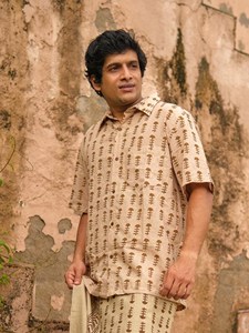 Hand-Block Printed Men Short Kurta Premium Breathable Organic Cotton Fabric Relaxed Fit Classic Collar <b>Half</b>-Sleeves <b>Shirt</b> - Product Image 4
