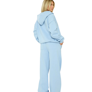 Womens Zip Hoodie Tracksuit Sets Relaxed Sweatshirt Wide Leg <b>Trousers</b> Drawstring Waist Casual Two Piece Lounge Outfits Wholesale - Product Image 2