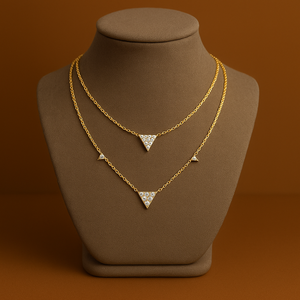 Minimalist Triangle Round Lab Grown Diamond Dual Layer <b>Pendant</b> Necklace 14K Yellow <b>Gold</b> Everyday Jewelry Wholesale Manufacturer - Product Image 2