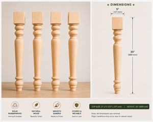 Poteaux et pieds en bois massif tournés sur mesure pour îlot de cuisine, armoire de cuisine, comptoir de petit-déjeuner, meubles et rénovation de la maison - Product Image 2