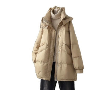 Abrigo acolchado medio largo de invierno y otoño para mujer, chaqueta de pato blanca transpirable con soporte, prendas de vestir holgadas, diseño estampado de nailon, talla - Product Image 1