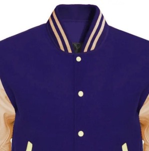 Chaqueta Varsity Morada Unisex con Cierre de Botones en las Mangas, Diseño a Cuadros, Estilo Utilitario, Resistente al Viento, de Poliéster/Algodón, para Otoño - Product Image 3