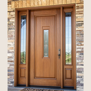 Porte d'entrée rustique en bois massif avec panneaux latéraux en verre pour maisons résidentielles GA-31G - Product Image 1