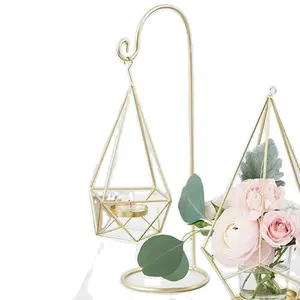 金色几何悬挂烛台，用于婚礼桌面家居装饰和新娘淋浴-金色几何中心底座