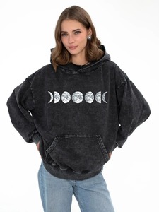 Sudadera con Capucha para Mujer, Estampado de Fase Lunar, 100% Algodón Tejido, Manga Larga, Informal, para Otoño, con Bolsillos - Product Image 4