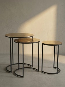 Modern Round Metal Coffee <b>Table</b> Set <b>Marble</b> Top Nesting Side <b>Tables</b> Durable Finish Minimalist Living Room 45 38 30 Cm Diameter - Product Image 5