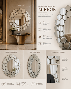 <b>Round</b> <b>Wall</b> <b>Mirror</b> Pebble Design Decorative <b>Mirror</b> for Bathroom Bedroom Living Room Modern | Stylish <b>Wall</b> Mounted Home 32 Inches - Product Image 4