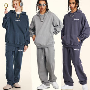 Ensemble de sweat-shirts de haute qualité 350 g/m² 100 % coton pour hommes, style streetwear, col à capuche en molleton technique personnalisé - Product Image 1