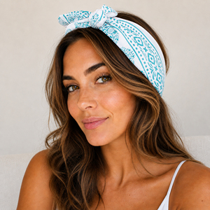 Hand Block Printed Cotton Bandana <b>Square</b> <b>Scarf</b> White Green Geometric Pattern Casual Style Spring Summer Wear Unisex - Product Image 1