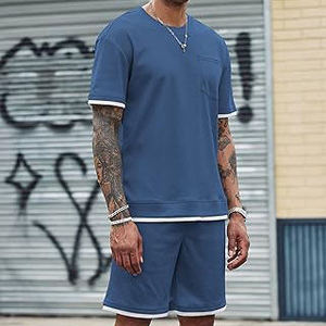 Premium Quality Men's Short Sleeve Summer Sports Tracksuit <b>Twin</b> <b>Sets</b> with T-Shirt and Shorts Quick Dry Polyester/Cotton - Product Image 5