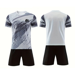 Conjunto de Camiseta de Fútbol Sublimada con Degradado Gris Blanco para Hombre, Manga Corta, Absorbe la Humedad, Uniforme de Fútbol Transpirable - Product Image 1