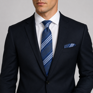Conjunto de Corbata y Pañuelo de Bolsillo de Jacquard Azul a Cuadros Ecológico Premium |   Corbata de Diseño Personalizada 100% Poliéster para Hombre - Product Image 1