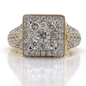 Men's & Women's 925 Sterling Silver Rhodium Plated Hip Hop Cluster Halo Iced Moissanite Diamond Brilliant Cut <b>Statement</b> <b>Ring</b> - Product Image 1