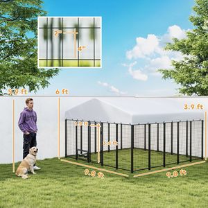 Recinto per Cani da Esterno 3x3x1,8m con Copertura Girevole a 360 Gradi, Impermeabile e Resistente ai Raggi UV, con Ciotole e Mangiatoie per Animali Domestici - Product Image 3