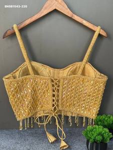 Modern Style Pearl-Beads-Crystal Hand-work <b>Readymade</b> Padded Sleeveless Spaghetti <b>Blouse</b> Collection Online Shopping India - Product Image 2