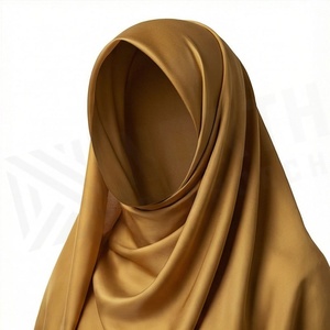 Hiyab de poliéster de color sólido para mujer, tela satinada transpirable, pañuelo islámico para uso diario. - Product Image 3
