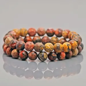 Natural Leopard Skin Jasper 8mm Smooth Round AA Grade Gemstone Beads <b>Stretch</b> <b>Bracelet</b> Healing Jewelry Wholesale - Product Image 1
