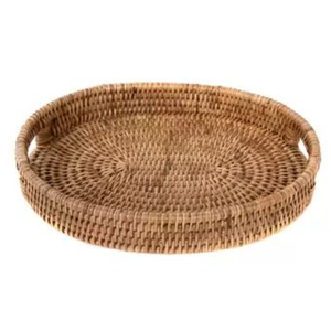 Handwoven Natural Rattan Serving Tray with Handles Large <b>Oval</b> Wicker Decorative Tray for <b>Coffee</b> <b>Table</b> Ottoman & Breakfast - Product Image 4