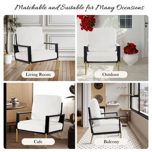 Poltrona Moderna Chic Bianca Imbottita con Schienale Basso, Ampia e Minimalista, Braccioli, Gambe in Metallo Dorato, Legno di Gomma, per Soggiorno - Product Image 5