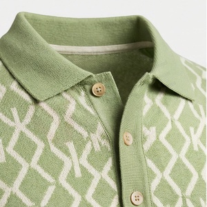 <b>Men's</b> <b>Green</b> Geometric Print Short Sleeve <b>Polo</b> <b>Shirt</b> Knitted Cotton Casual Breathable Regular Fit - Product Image 4