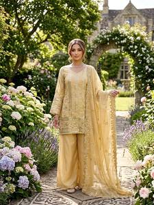 Vintage <b>Silk</b> Kurta Palazzo Set With Dupatta Sequin Embroidered Indian Pakistani Women Wedding Party Outfit - Product Image 6