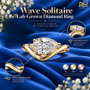 แหวนหมั้นเพชรเพาะเลี้ยงทรงเวฟโซลิแทร์ ทองคำแท้ 9K 14K 18K |   เครื่องประดับอัญมณีชั้นดี ดีไซน์หรูหรา ประดับเพชรแบบ Pave Setting สำหรับเจ้าสาวและเจ้าบ่าว - Product Image 2
