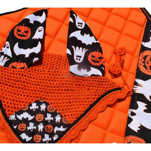 Custom All-Season English Style HALLOWEEN ORANGE GHOST PUMPKIN PRINT SILK HAT MATCHING SET <b>CHEAP</b> PRICE SADDLE <b>PAD</b> - Product Image 4