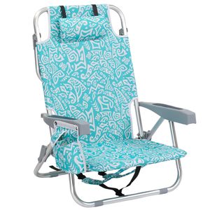 1 Sedia da Spiaggia Portatile in Alluminio, Altezza Seduta 8,5 Pollici, Motivo Tribale Teal, Sedia Pieghevole Regolabile con Poggiatesta e Tracolla - Product Image 1