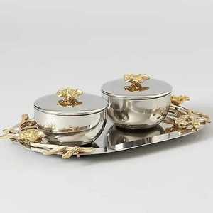 Bols de service décoratifs en acier inoxydable, finition dorée, bols ronds en métal faits à la main pour les fêtes, les mariages, les tables - Product Image 2