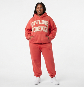Conjunto Deportivo de Dos Piezas para Mujer, Talla Grande, Felpa Gruesa, con Sudadera con Capucha y Pantalones Anchos, Tela de 400g - Product Image 1