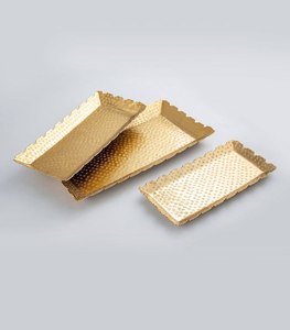 Plateaux de service rectangulaires dorés de qualité supérieure avec motif géométrique, finition métallique polie, design élégant, usage résidentiel - Product Image 1