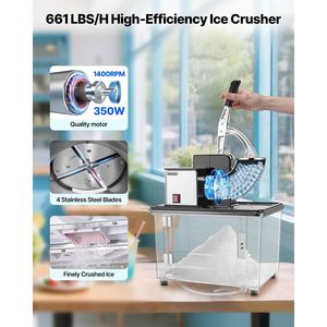 Macchina Elettrica Commerciale per Ghiaccio Tritato 661LBS/H, 350W, in Acciaio Inossidabile, Tritaghiaccio a 4 Lame, 2000 Giri/min - Product Image 2