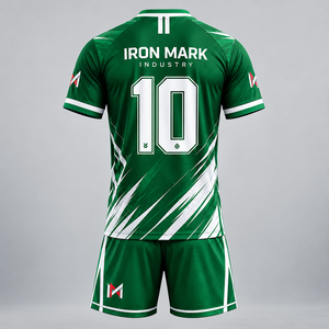 ชุดเสื้อฟุตบอลยูนิเซ็กซ์สีเขียวพิมพ์ลายแบบรีดร้อน ยี่ห้อ Iron Mark Industry คอวี แขนสั้น ระบายอากาศได้ดี ยืดได้สี่ทิศทาง แห้งเร็ว - Product Image 3