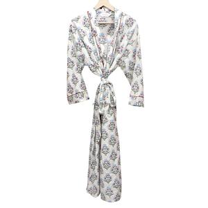 Robe Kimono en Coton à Motifs Floraux, Col en V, Fermeture à Ceinture, Longueur Intégrale, Écologique, Légère, Vêtement de Détente pour Femmes, Tenue Décontractée pour la Maison - Product Image 4