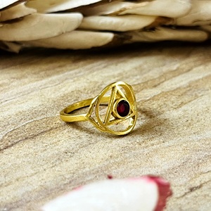 Unique Design Boho Geometric <b>Garnet</b> <b>Ring</b> Tribal Brass <b>Rings</b> for Women 18k Gold Plated Triangle Chakra <b>Ring</b> for Wholesale/OEM/ODM - Product Image 4
