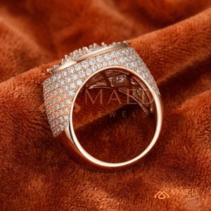 Luxury Iced Out Round Medallion Ring - 14K Rose Gold Plated Hip Hop Cluster Ring Lab Diamond Iced Out Jewellery - Product Image 3