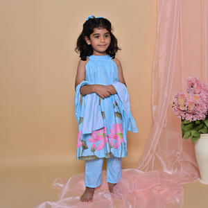 ชุดเสื้อทูนิคแขนกุดพิมพ์ลายดอกไม้ฟูร็อกคุณภาพสูง สีฟ้าอ่อน ฟูร็อก สำหรับสวมใส่สบายในงานเทศกาลและกิจกรรมครอบครัว - Product Image 1