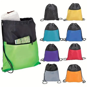 Customizable Casual Daypack Drawstring <b>Backpack</b> Bag Lightweight Zip Pocket for Gym Sports Personalized Your Own Logo Pattern - Product Image 1