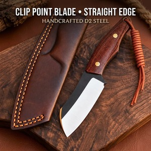 Couteau à lame fixe en acier carbone fait main avec manche en micarta marron et étui en cuir, couteau d'extérieur - Product Image 5