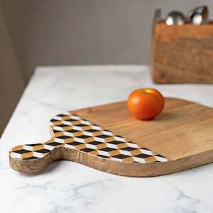 Planche à découper en noyer noir avec rainure à jus, motif géométrique écologique, plateau de service de cuisine - Product Image 5