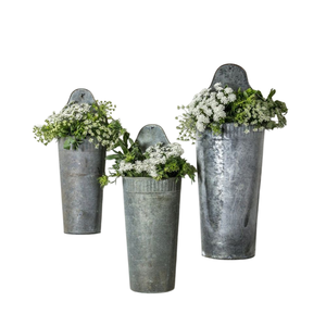 Jardinières murales vintage en fer galvanisé, porte-fleurs suspendus en métal hauts pour la décoration de la maison et du jardin - Product Image 2